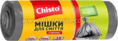 Пакеты для мусора Chisto Strong 60 л 15 шт. (4823098407782) Пакеты для мусора Chisto Strong 60 л 15 шт. (4823098407782)