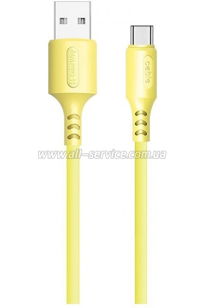 Дата кабель USB 2.0 AM to USB-C 1.0m soft silicone yellow ColorWay (CW-CBUC043-Y) Дата кабель USB 2.0 AM to USB-C 1.0m soft silicone yellow ColorWay (CW-CBUC043-Y)