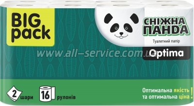 Туалетная бумага Сніжна Панда Optima 2 слоя 16 рулонов (4820183970909) Туалетная бумага Сніжна Панда Optima 2 слоя 16 рулонов (4820183970909)