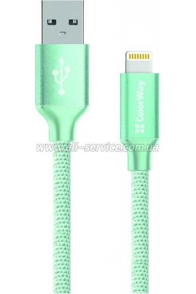 Кабель Colorway USB - Apple Lightning 2.1А 1м мятный (CW-CBUL004-MT) Кабель Colorway USB - Apple Lightning 2.1А 1м мятный (CW-CBUL004-MT)