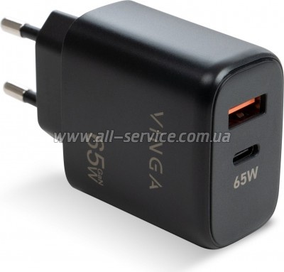 Зарядное устройство Vinga GaN 65W (VCPCHCA65B) Зарядное устройство Vinga GaN 65W (VCPCHCA65B)