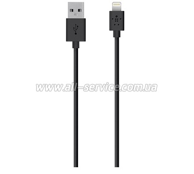  USB 2.0 Belkin LIGHTNING charge/ sync cable 1.2m, Black/ ׸ (F8J023bt04-BLK)