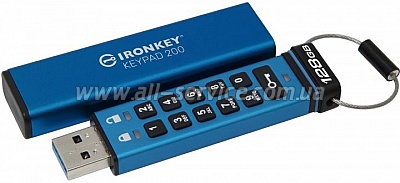  Kingston 128GB IronKey Keypad 200 AES-256 Encrypted Blue USB 3.2 (IKKP200/128GB)
