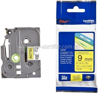 Лента Brother 9mm Laminated yellow, Print black (TZE621) Лента Brother 9mm Laminated yellow, Print black (TZE621)