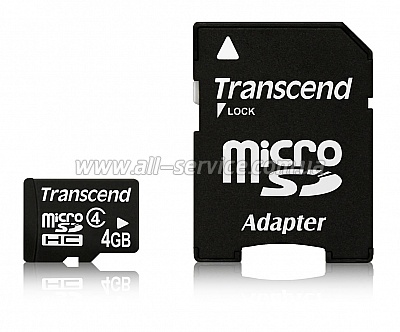   4GB TRANSCEND microSDHC Class 4 + SD  (TS4GUSDHC4)