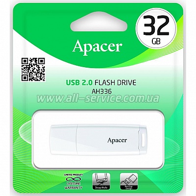  Apacer 32GB AH336 White USB 2.0 (AP32GAH336W-1)