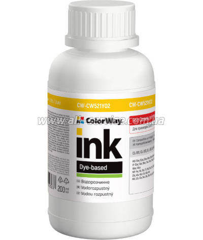 Чернила ColorWay Canon CL-41/ 38/ 411/ 511/ CLI-8/ 426/ 521 Yellow 200 мл (CW-CW521Y02) Чернила ColorWay Canon CL-41/ 38/ 411/ 511/ CLI-8/ 426/ 521 Yellow 200 мл (CW-CW521Y02)