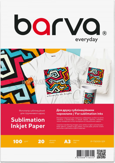 Фотобумага Barva Everyday Sublimation 100г/м A3 20л (IP-TSE100-329) Фотобумага Barva Everyday Sublimation 100г/м A3 20л (IP-TSE100-329)