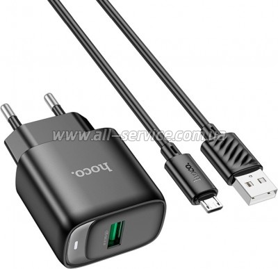 �������� ������� HOCO C140A Smart USB QC3.0 + USB to cable Micro Black (6942007627801)