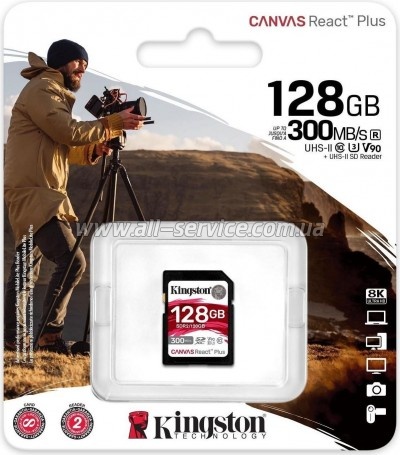   Kingston 128GB SDXC class 10 UHS-II U3 Canvas React Plus (SDR2/128GB)