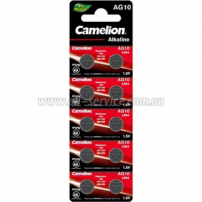  AG10 / LR1130 / LR54 / V10GA Alkaline * 10 Camelion (AG10-BP10)