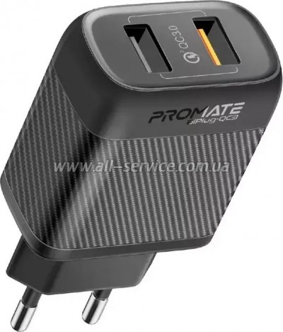 �������� ������� Promate 18W 2xUSB-A (biplug-qc3.eu-bk)