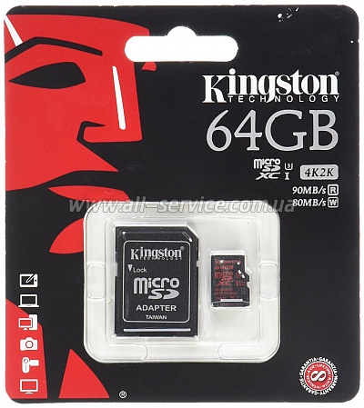   64GB Kingston micro SDXC Class 10 UHS-I U3 + SD  (SDCA3/64GB)
