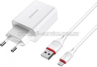 �������� ������� BOROFONE BA21A Long Journey USB QC3.0 + cable USB to Micro 5P 18W White (6931474702470)