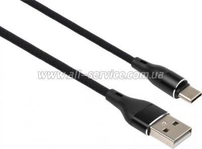 ���� ������ USB 2.0 AM to USB-C 0.3m cylindric nylon back Vinga (VCPDCTCCANB03BK)