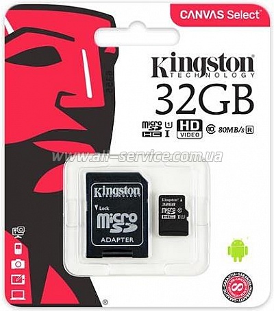   32GB Kingston microSDHC C10 UHS-I + SD  (SDCS/32GB)