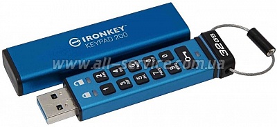  Kingston 32GB IronKey Keypad 200 AES-256 Encrypted Blue USB 3.2 (IKKP200/32GB)