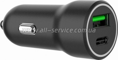�������� ������� Gembird 1xUSB-A + 1xUSB-C black (TA-UC-A2PDQC20-CAR-01)