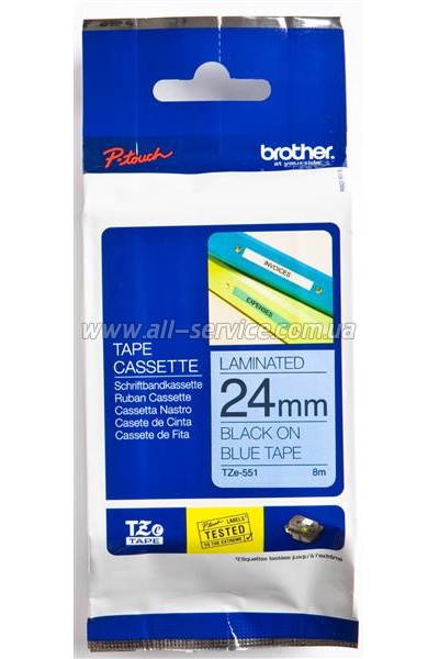  Brother 24mm Laminated blue, Print black (TZE551)