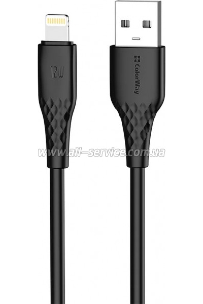 ���� ������ USB 2.0 AM to Lightning 2.0m 3A textured PVC black ColorWay (CW-CBUL095-BK)