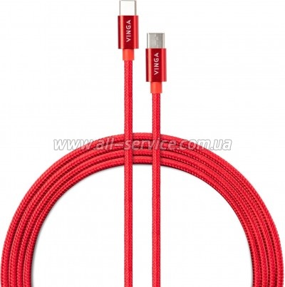 ���� ������ USB-C to USB-C 1.0m 60W Nylon Red Vinga (VCDCCCM531)