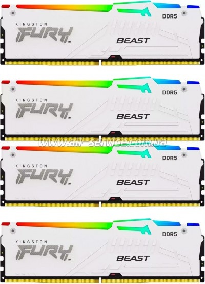     DDR5 128GB (4x32GB) 5600 MHz FURY Beast RGB White Kingston Fury (ex.HyperX) (KF556C40BWAK4-128)