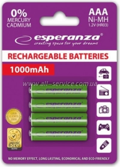 ����������� Esperanza AAA 1000mAh Ni-MH * 4 green (EZA102G)