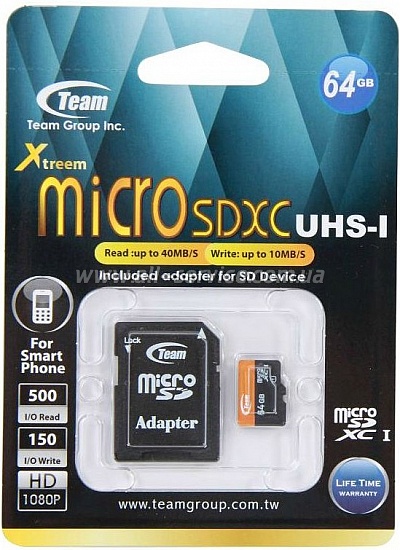   64Gb TEAM GROUP 10 UHS-I microSDXC + SD  (TUSDX64GUHS03)