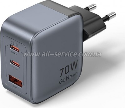 �������� ������� Vention 2xUSB-C PD70W + 1xUSB QC3.0 22.5W GaN gray (FEXH0-EU)