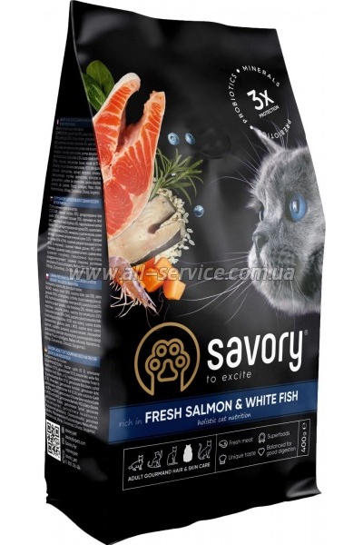 Сухой корм для кошек Savory Adult Cat Gourmand Fresh Salmon and White Fish 400г (4820232630013) Сухой корм для кошек Savory Adult Cat Gourmand Fresh Salmon and White Fish 400г (4820232630013)