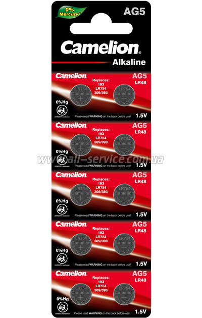  AG5 / LR754 / LR48 / V5GA Alkaline * 10 Camelion (AG5-BP10)