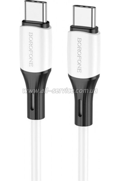���� ������ USB-C to USB-C 1.0m 3A 60W silicone BX79 white BOROFONE (6974443384819)