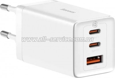 �������� ������� Baseus 2xUSB-C 65W + 1xUSB GaN + cable USB-C to USB-C 100W 1.0m white (CCGP120202)