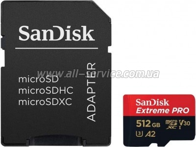   SanDisk 512 GB microSDXC UHS-I U3 Extreme Pro+SD Adapter (SDSQXCD-512G-GN6MA)