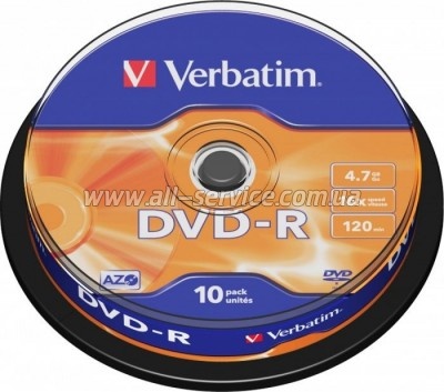  Verbatim DVD-R 4.7 GB/120 min 16x Cake Box 10 (43523)