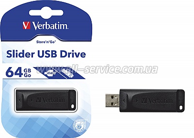  64Gb VERBATIM USB Drive STORE'N'GO SLIDER BLACK (98698)