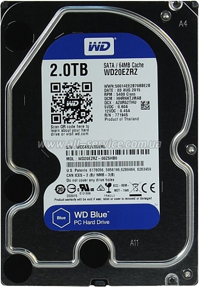  2TB WD 3.5 SATA 3.0 5400rpm 64MB Blue (WD20EZRZ)