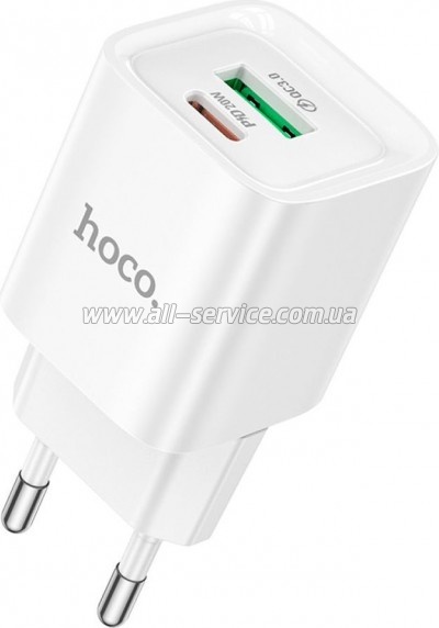 �������� ������� HOCO C147A 1xUSB-C PD20W + 1xUSB QC3.0 White (6942007630276)