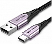 ���� ������ USB 2.0 AM to USB-C 1.5m 3A cotton braided aluminum purple Vention (CODVG)