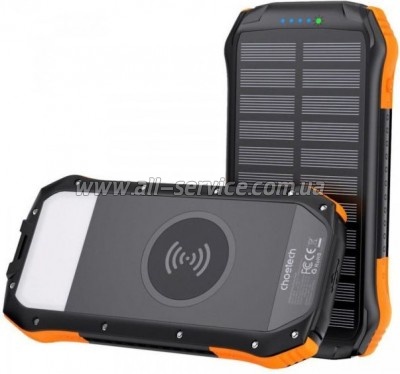   Choetech Wireless 20000mAh 20W, PD, QC/3.0, solar panel, Qi-5W, Black-Orange (B657-OR)