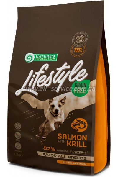     Nature's Protection Lifestyle Grain Free Salmon, Krill Junior All Breeds 1.5 (NPLS45686)