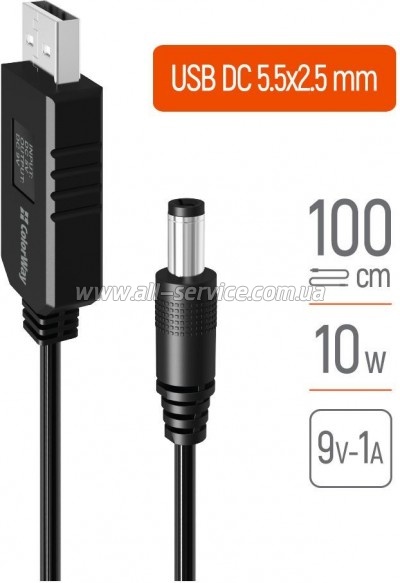 ������ ������� ��� ������� USB to DC 5.5x2.5mm 9V 1.0m black ColorWay (CW-CBUD066-BK)