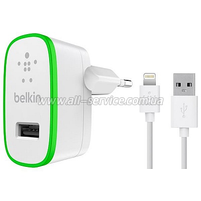   Belkin Usb Wall Home Charger Lightening to USB-A 1.2m 2.4A White (F8J125vf04-WHT)