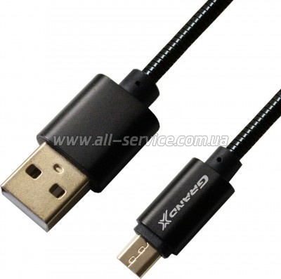 ���� ������ USB 2.0 AM to Micro 5P 1.0m Cu, 2.1A, Black Grand-X (MM-01B)