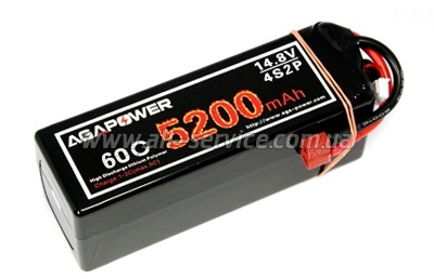  AGA POWER Li-Po 5200mAh 14.8V 4S1P 60C Hardcase 48x47x138 T-Plug