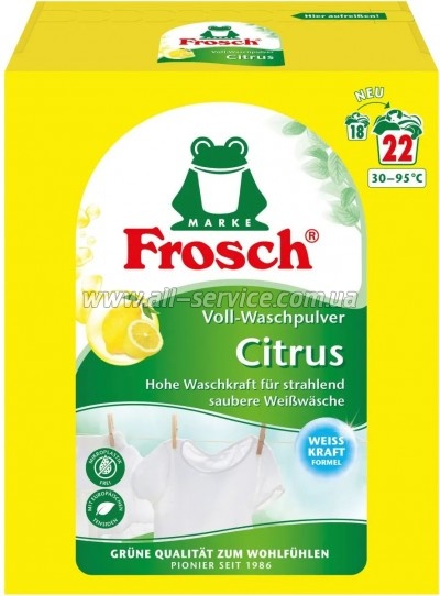 Стиральный порошок Frosch Цитрус 1.45 кг (4001499960260/ 4001499969522) Стиральный порошок Frosch Цитрус 1.45 кг (4001499960260/ 4001499969522)