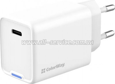 �������� ������� ColorWay GaN Mini 45W PD white (CW-CHS057PD-WT)