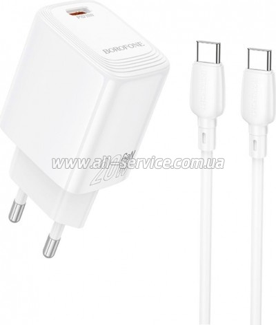 �������� ������� BOROFONE BN26 Fuente USB-C PD20W + cable USB-C to USB-C White (6941991120251)