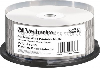 ���� Verbatim BD-R 25GB 6x Blu-Ray Printable Cake Box 25�� (43738)