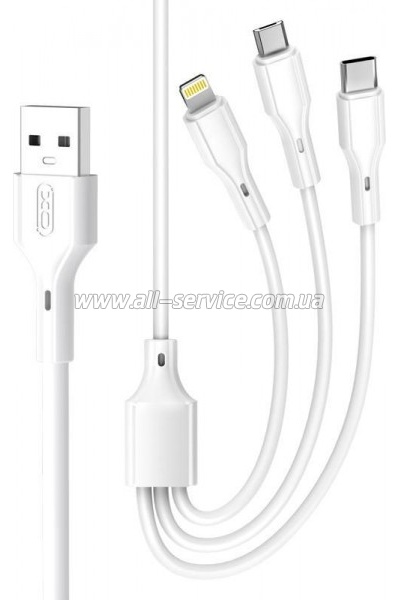 ���� ������ USB 2.0 AM to Lightning + Micro 5P + USB-C 1.0m 2.4A XO (CB-23U3)